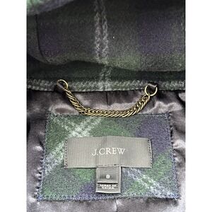 J. Crew Women's Duffle wool Hooded MIDI Toggle Overcoat Green Blue plaid Sz 8‎